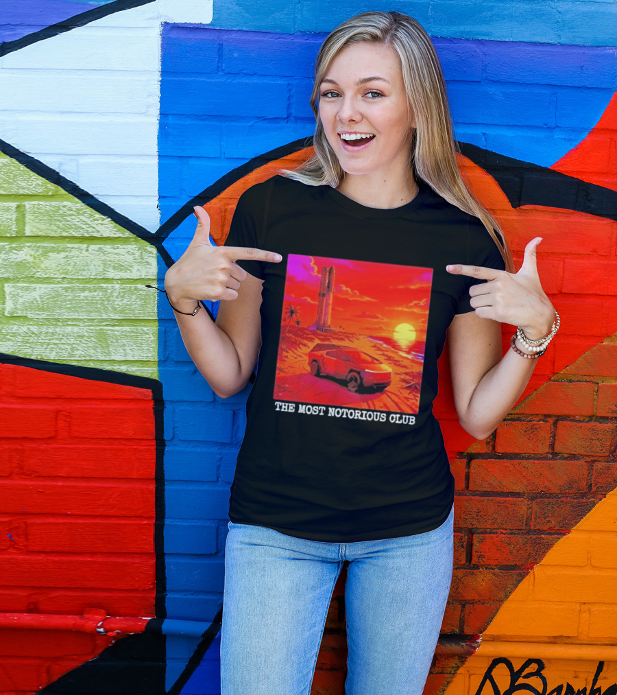 Tesla Cybertruck Sunset Beach Tower The Most Notorious Club T-Shirt