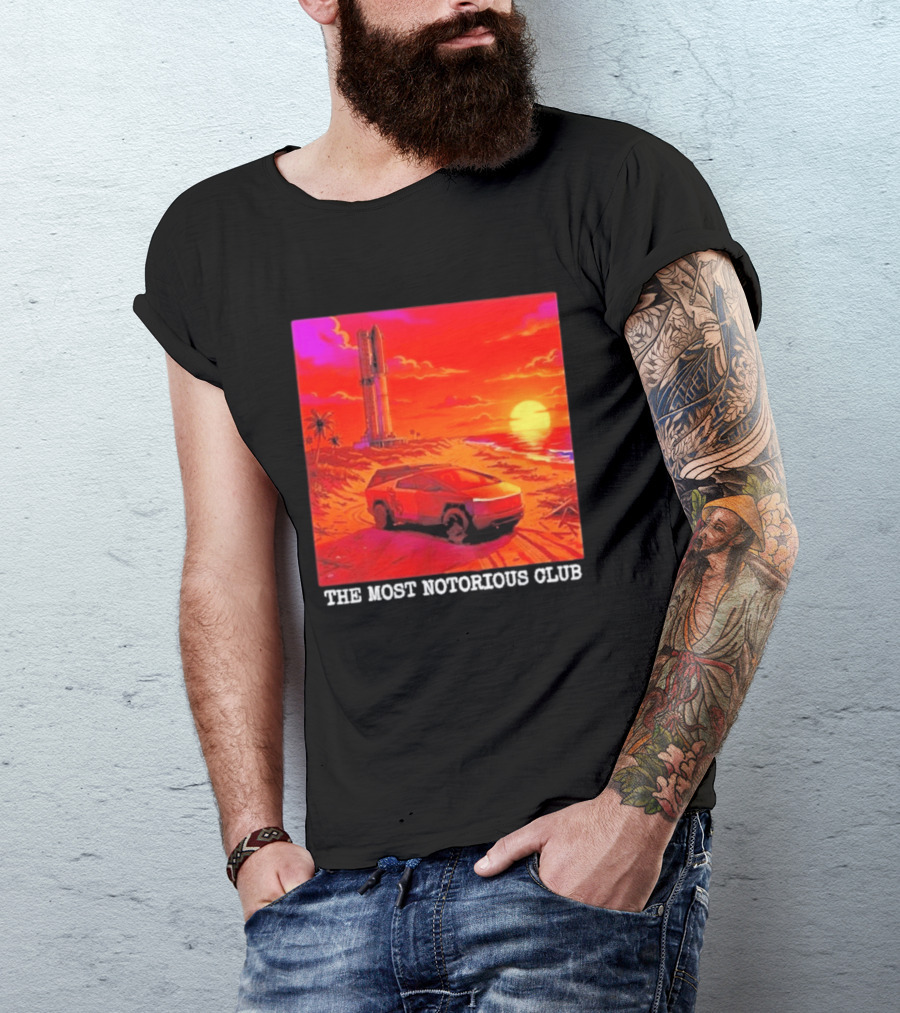 Tesla Cybertruck Sunset Beach Tower The Most Notorious Club T-Shirt