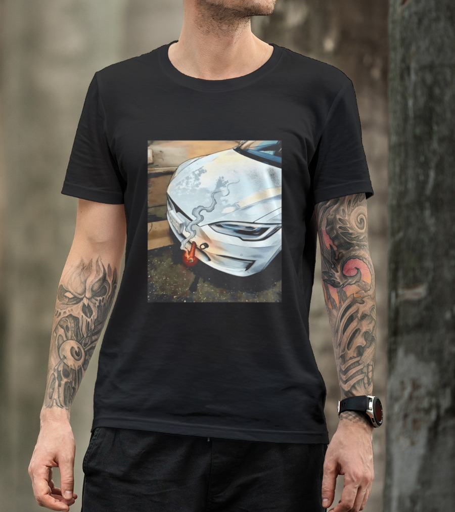 Tesla Car Smoking Light It Up T-Shirt