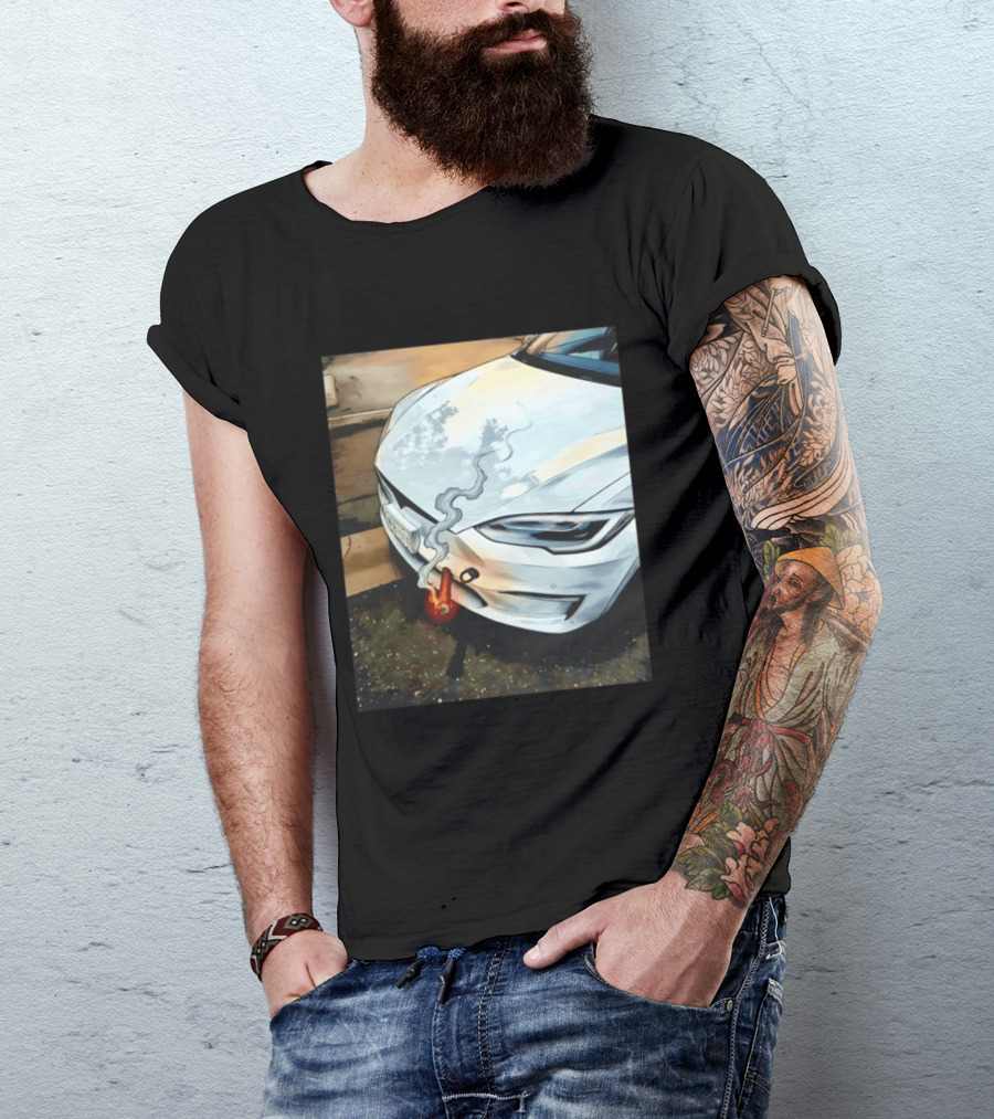Tesla Car Smoking Light It Up T-Shirt
