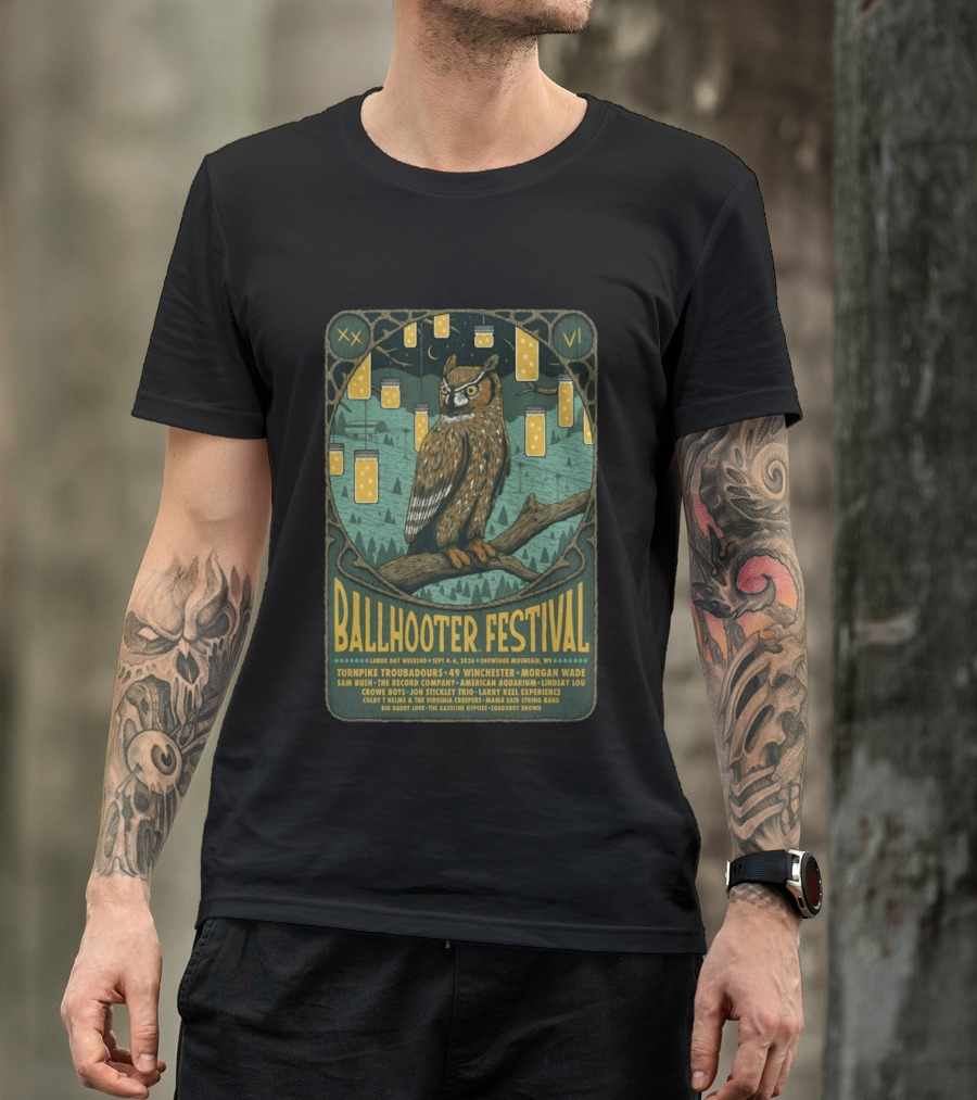 Ballhooter Festival Snowshoe Mountain 2026 Owl Lanterns Turnpike Troubadours Morgan Wade Labor Day Weekend T-Shirt