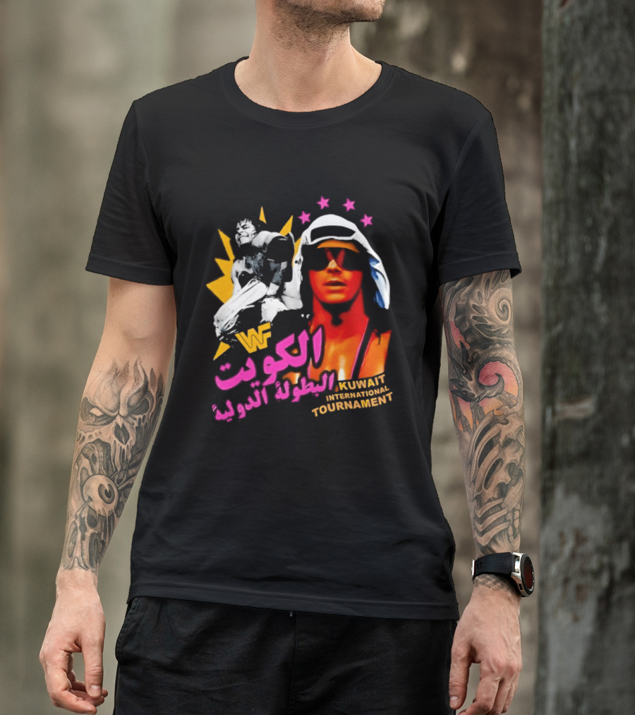 Bret Hart WWF Kuwait International Tournament Arabic Text And Stars T-Shirt