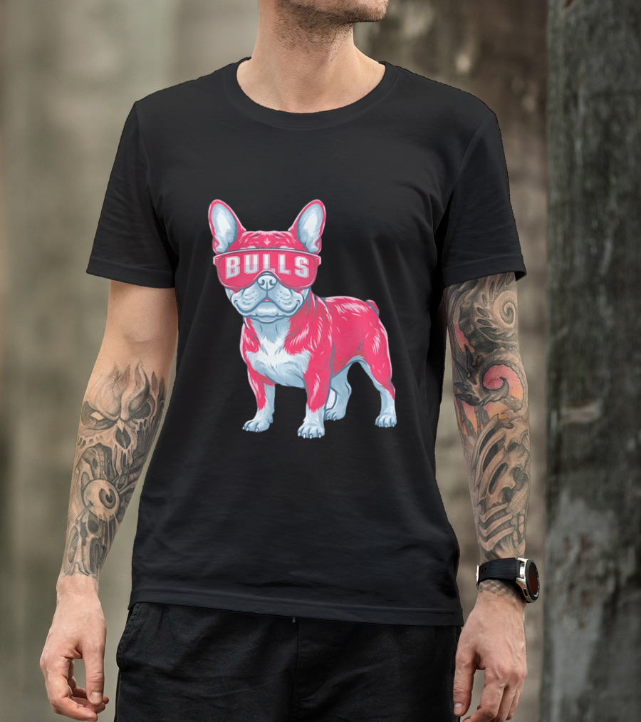 Chicago Bulls French Bulldog Wearing Bulls Glasses T-Shirt
