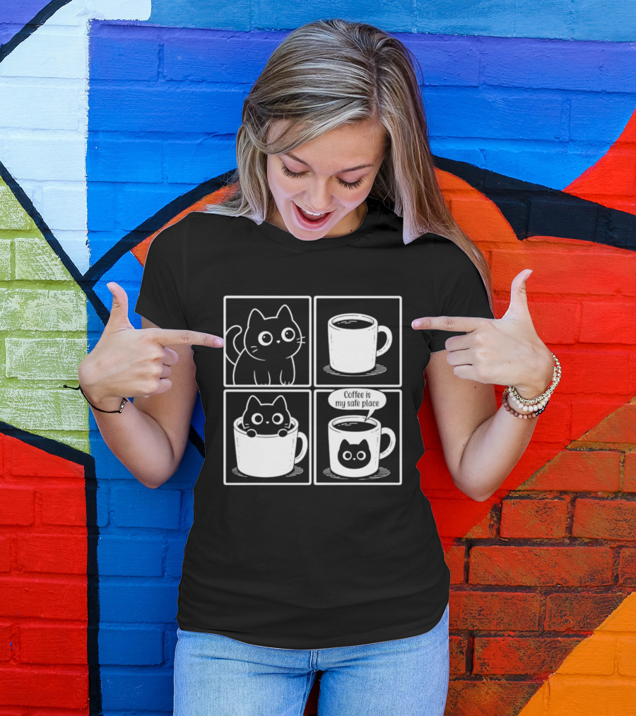 Coffee Is My Safe Place Cat Inside T-Shirt