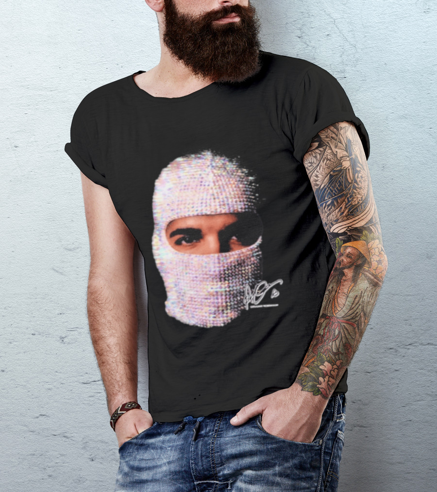 Drake Iceman Mask Jewel Encrusted Balaclava T-Shirt