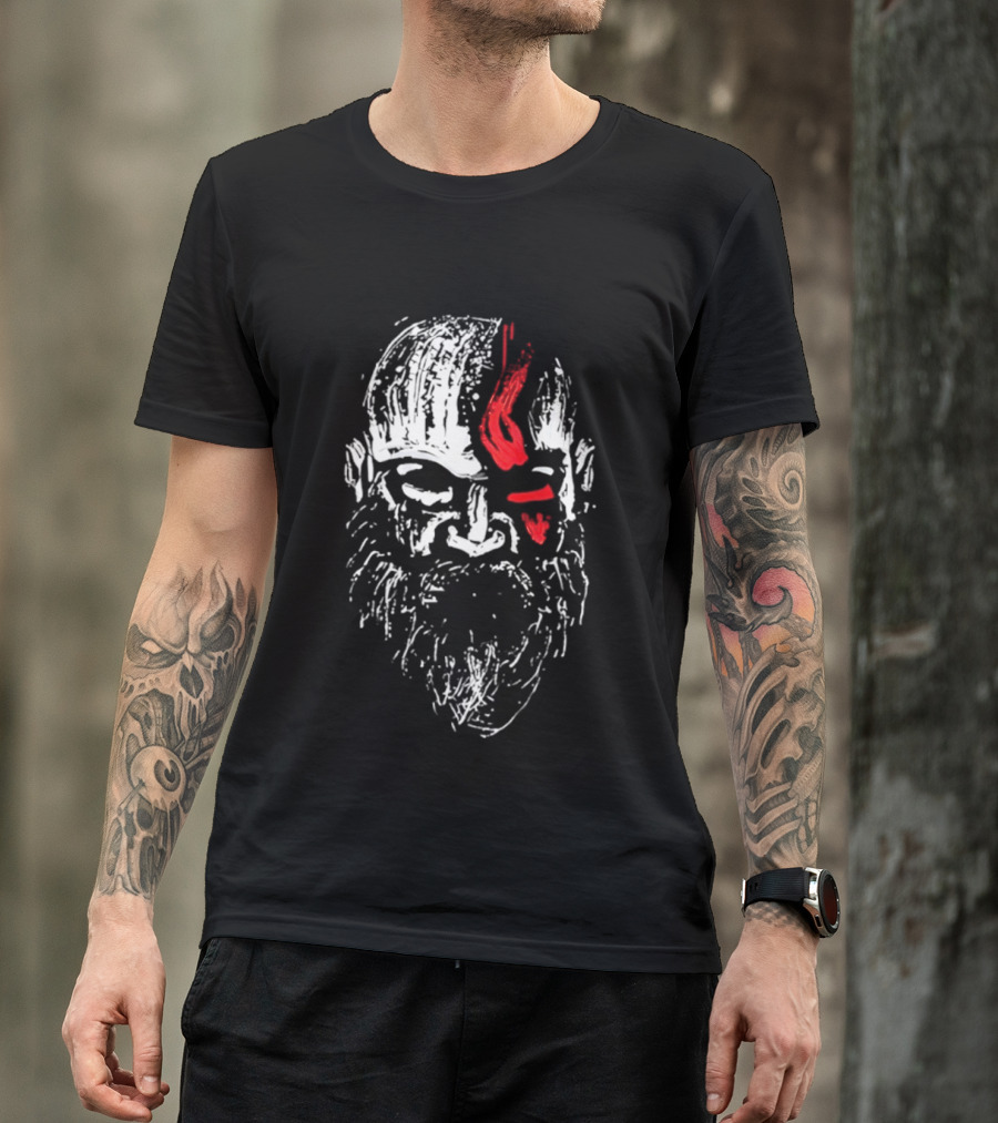 Kratos God Of War Face Art With Red Markings T-Shirt