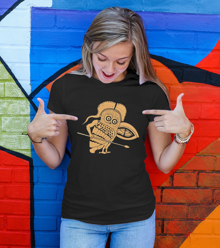 Little Owl Hoplite Warrior With Spear And Shield T-Shirt