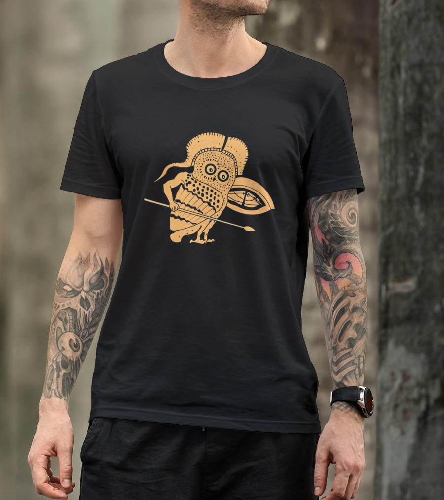 Little Owl Hoplite Warrior With Spear And Shield T-Shirt