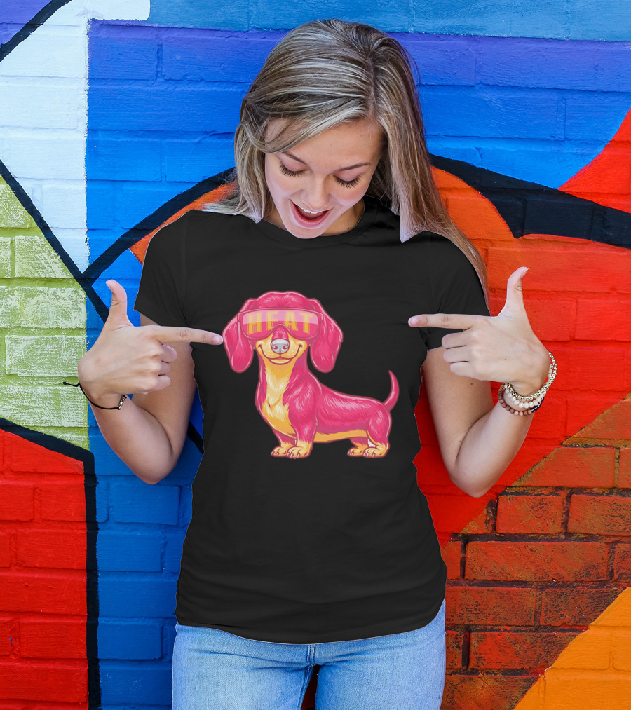 HEAT Sunglasses Dachshund Cartoon T-Shirt