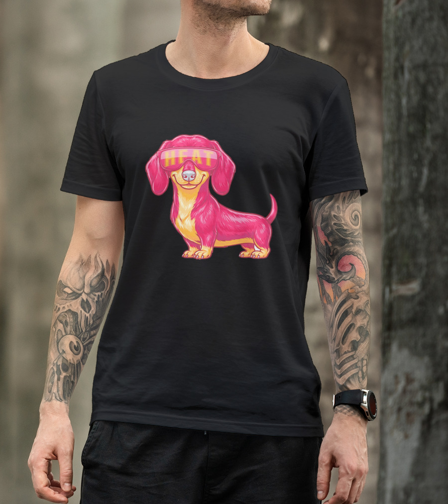 HEAT Sunglasses Dachshund Cartoon T-Shirt