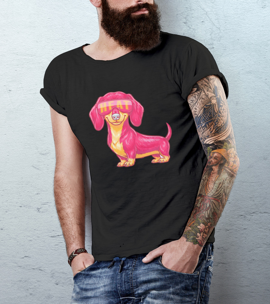 HEAT Sunglasses Dachshund Cartoon T-Shirt