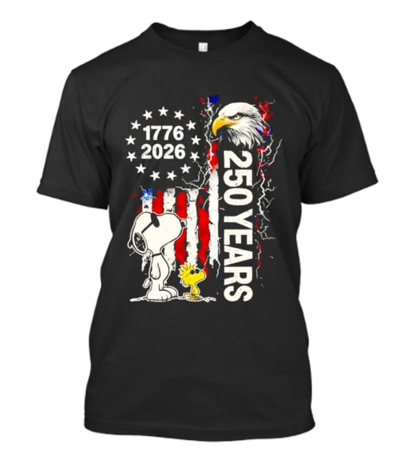 1776 2026 250 Years American Flag Eagle Snoopy Woodstock Independence T-Shirt