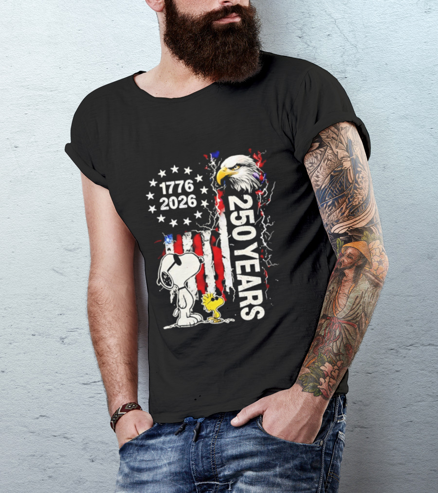 1776 2026 250 Years American Flag Eagle Snoopy Woodstock Independence T-Shirt