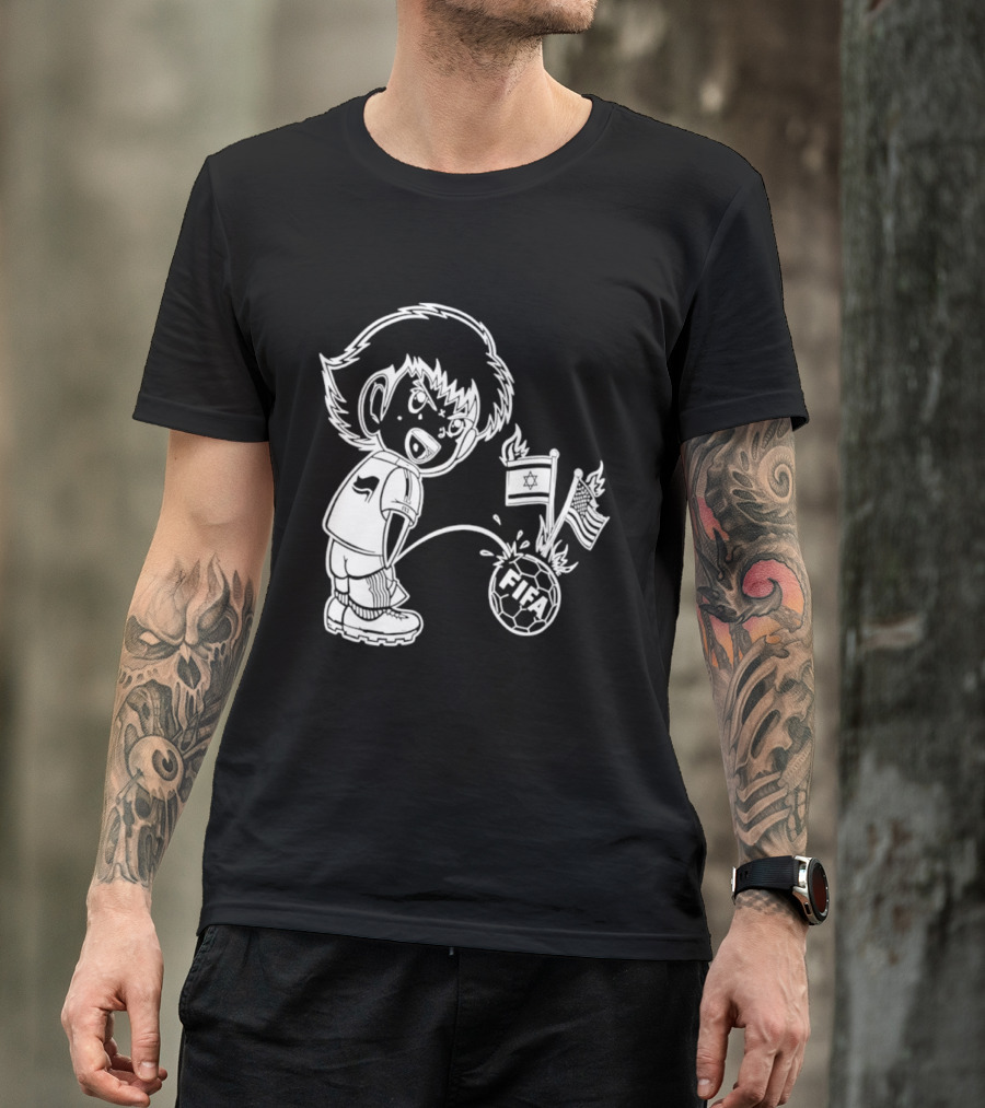 Captain Tsubasa Peeing FIFA Soccer Ball Israel USA Flags T-Shirt
