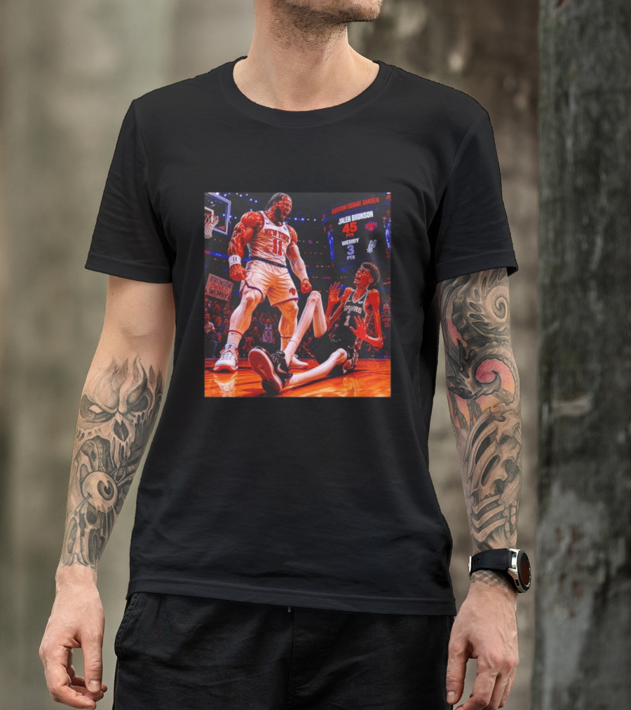 NBA Showdown Jalen Brunson 45 Points Victor Wembanyama 3 Points New York Spurs Matchup Madison Square Garden T-Shirt