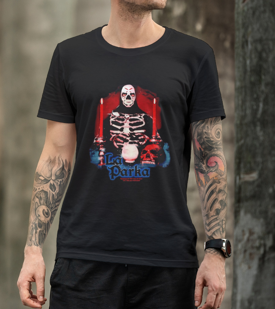 La Parka Lucha Libre Skeleton With Candles And Skull T-Shirt