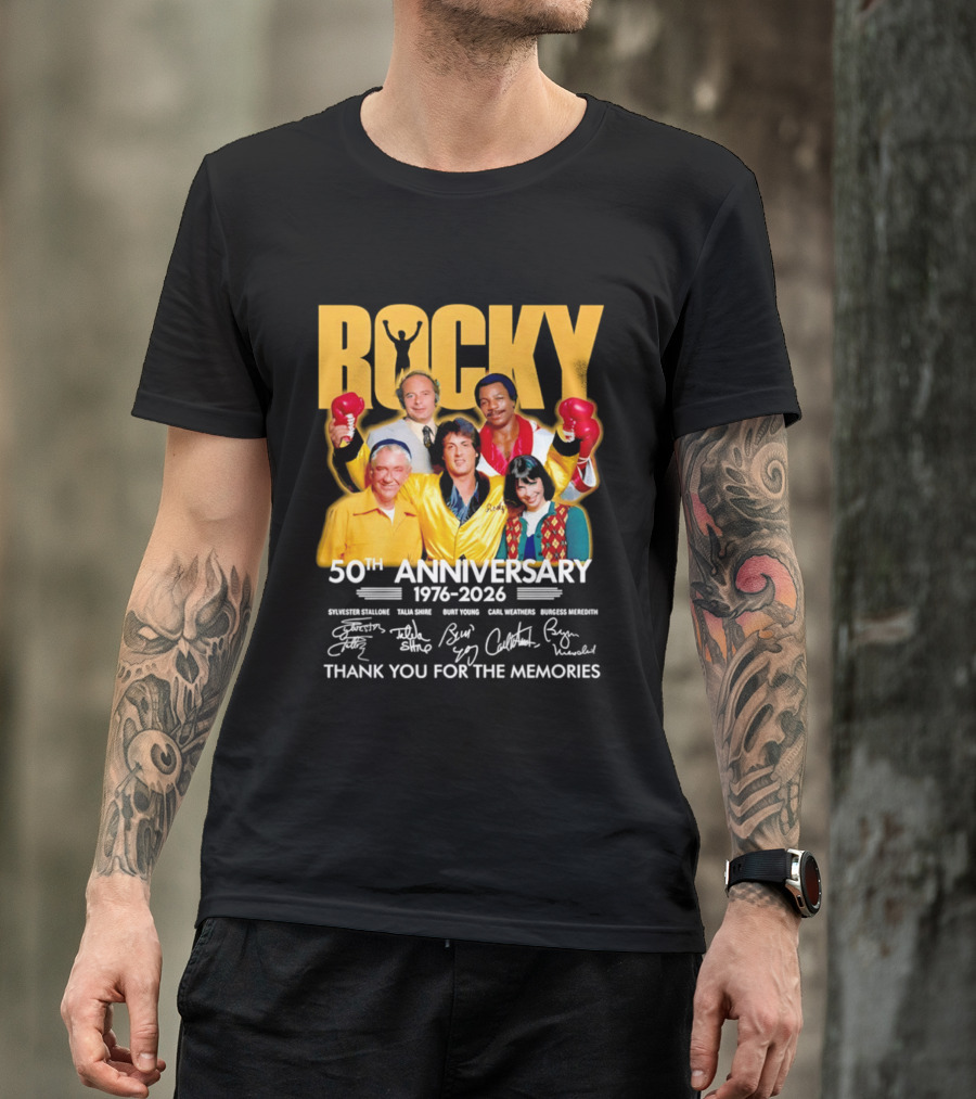 Rocky 50th Anniversary 1976 2026 Thank You For The Memories Celebrating Iconic Movie Legends T-Shirt