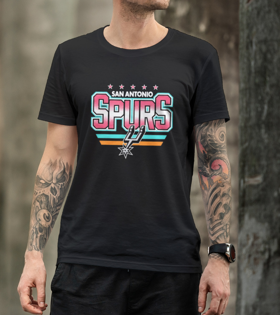 San Antonio Spurs Stars And Stripes Retro Logo With Pastel T-Shirt