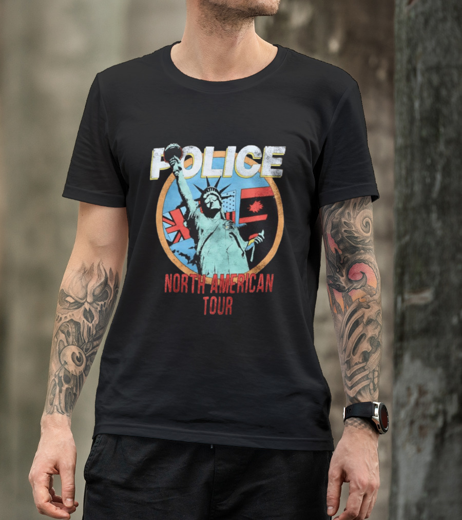 POLICE North American Tour Statue Of Liberty UK US Canada Flags T-Shirt