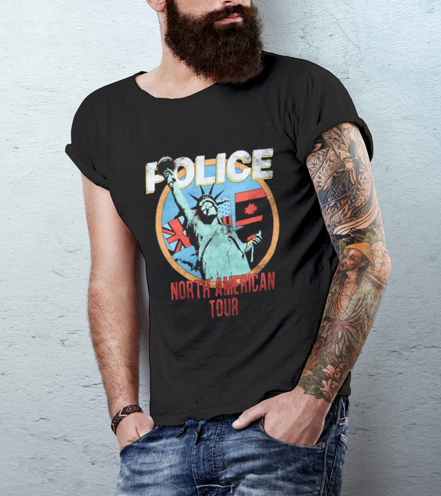 POLICE North American Tour Statue Of Liberty UK US Canada Flags T-Shirt
