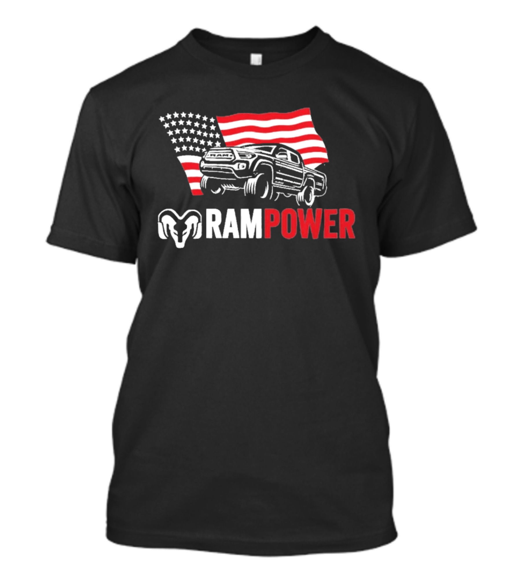 RAMPOWER American Flag Truck And Ram Head T-Shirt