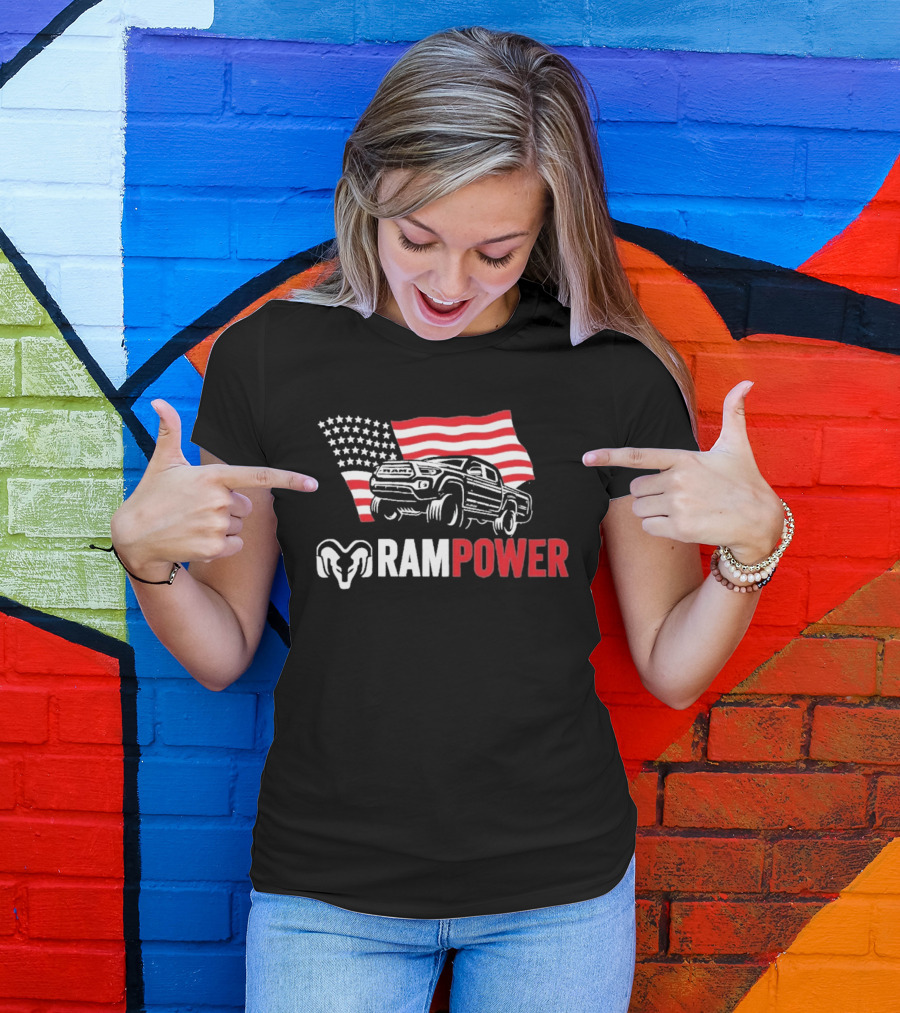 RAMPOWER American Flag Truck And Ram Head T-Shirt