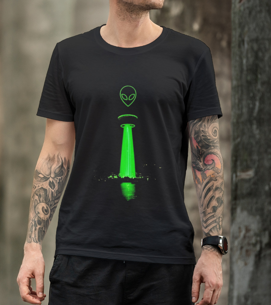 Victor Wamby Alien Spaceship Calgary Tower Abduction UFO Green Glow T-Shirt