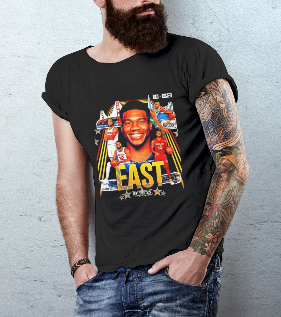 All Star Basketball Starting Lineup East 2026 Golden State Bay Bridge SF 45 Cleveland New York T-Shirt