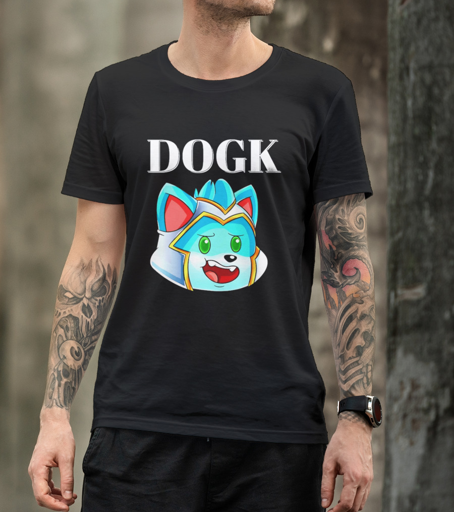 DOGK Cute Cartoon Character Blue Dog Head T-Shirt
