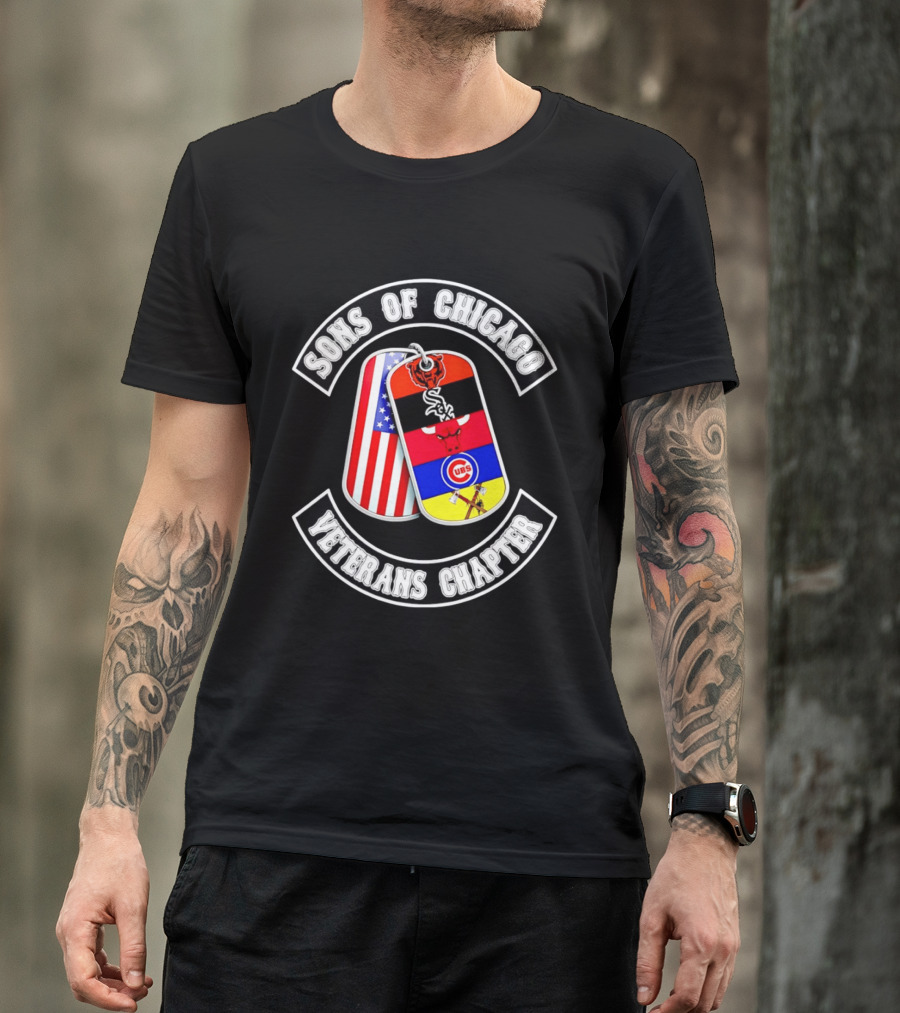 Sons Of Chicago Veterans Chapter Dog Tags Bears White Sox Bulls Cubs Patriots T-Shirt