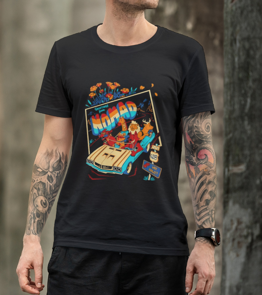 Nomad Adventure With Animals In Car Who Knows Sign T-Shirt