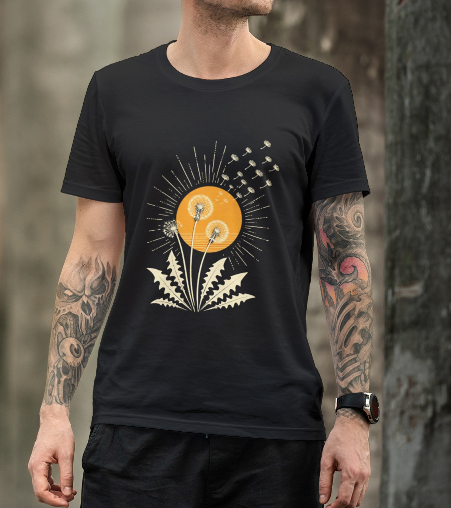 Golden Sunlight Dandelion Seeds Flying Nature Burst T-Shirt