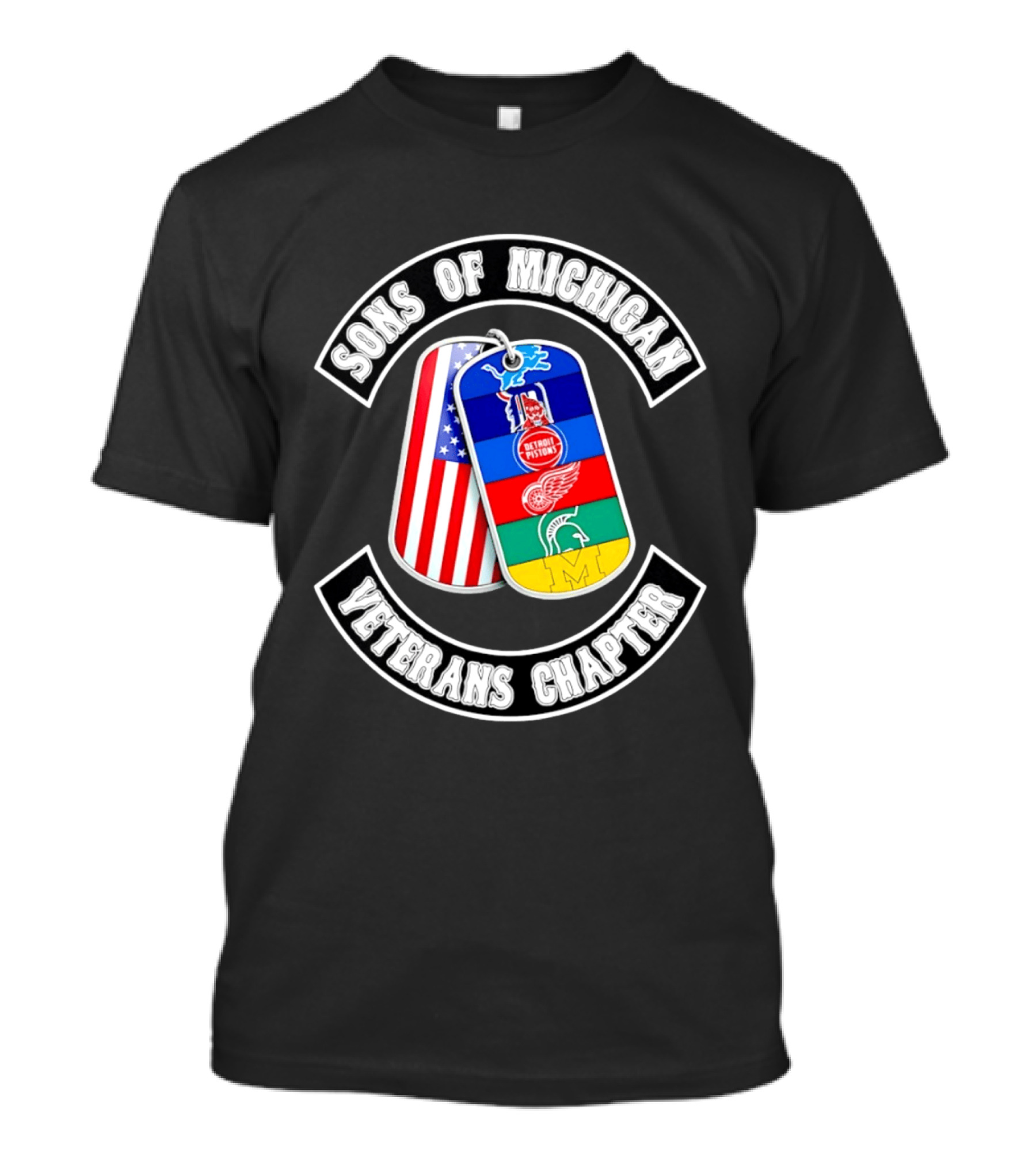 Detroit Lions Tigers Pistons Red Wings Spartans Wolverines Sons Of Michigan Veterans Chapter Dog Tags T-Shirt