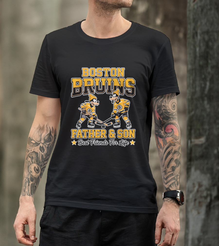 Boston Bruins Father Son Best Friends For Life Disney Goofy T-Shirt
