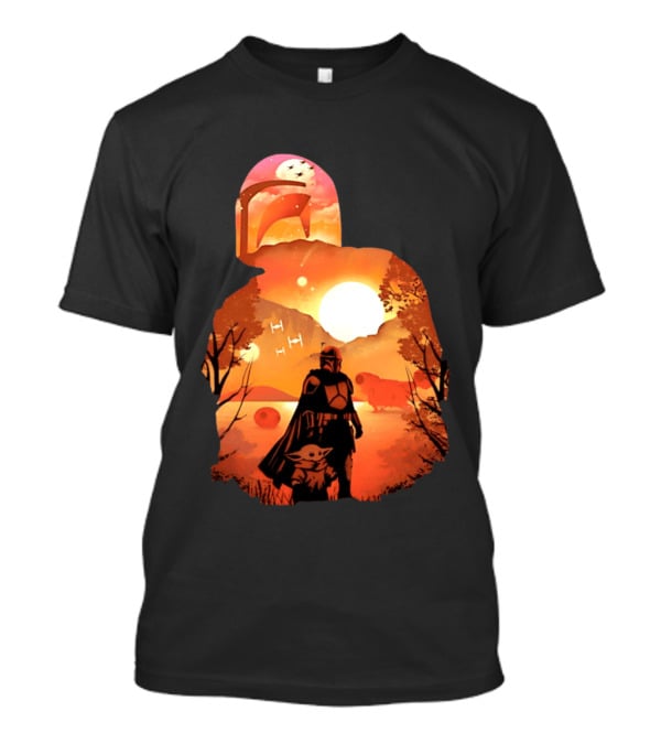 Hunting Companions Bounty Hunter Sunset Mandalorian Grogu Art By Dandingeroz T-Shirt
