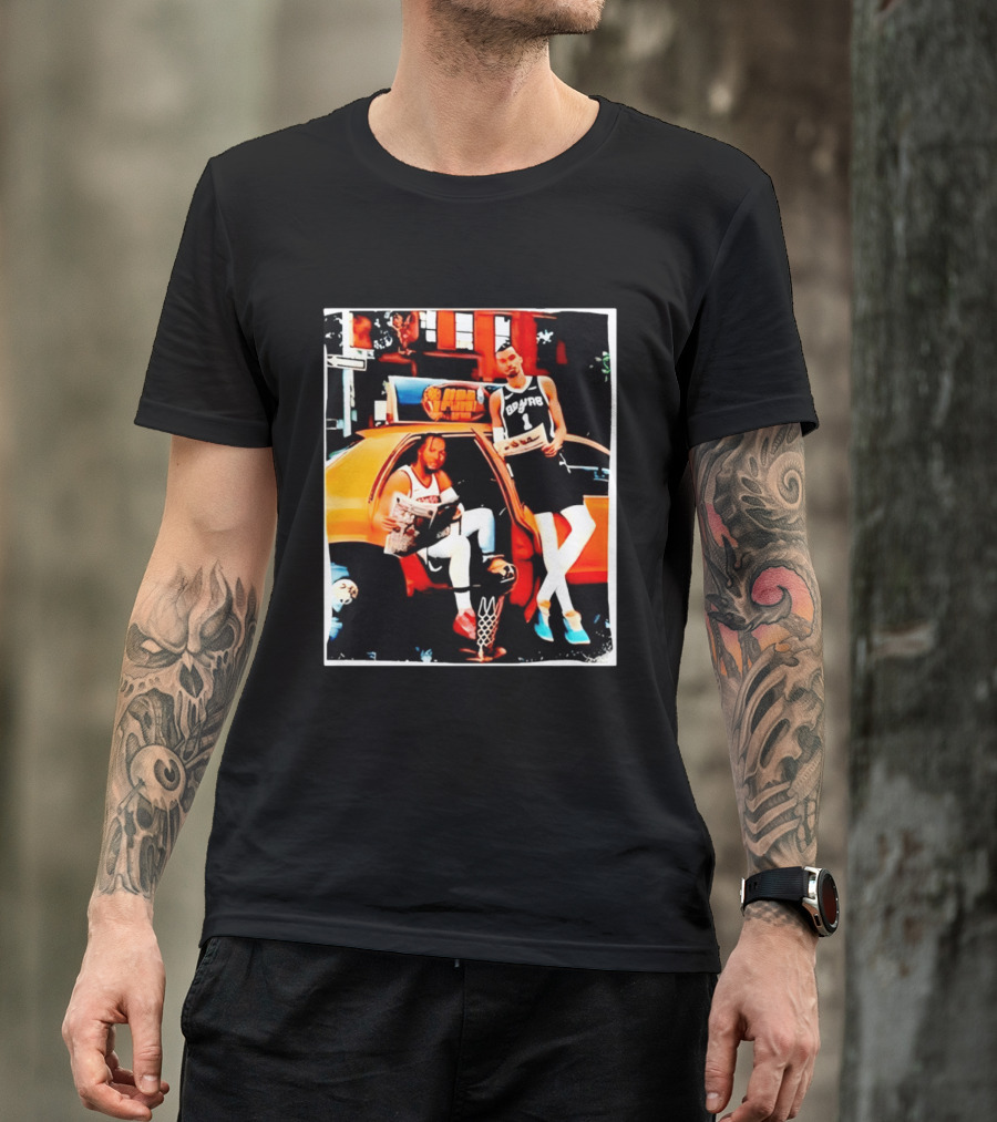 NBA Hoopers Jalen Brunson Victor Wembanyama Spurs Knicks Crossover Comic Style Street Scene T-Shirt