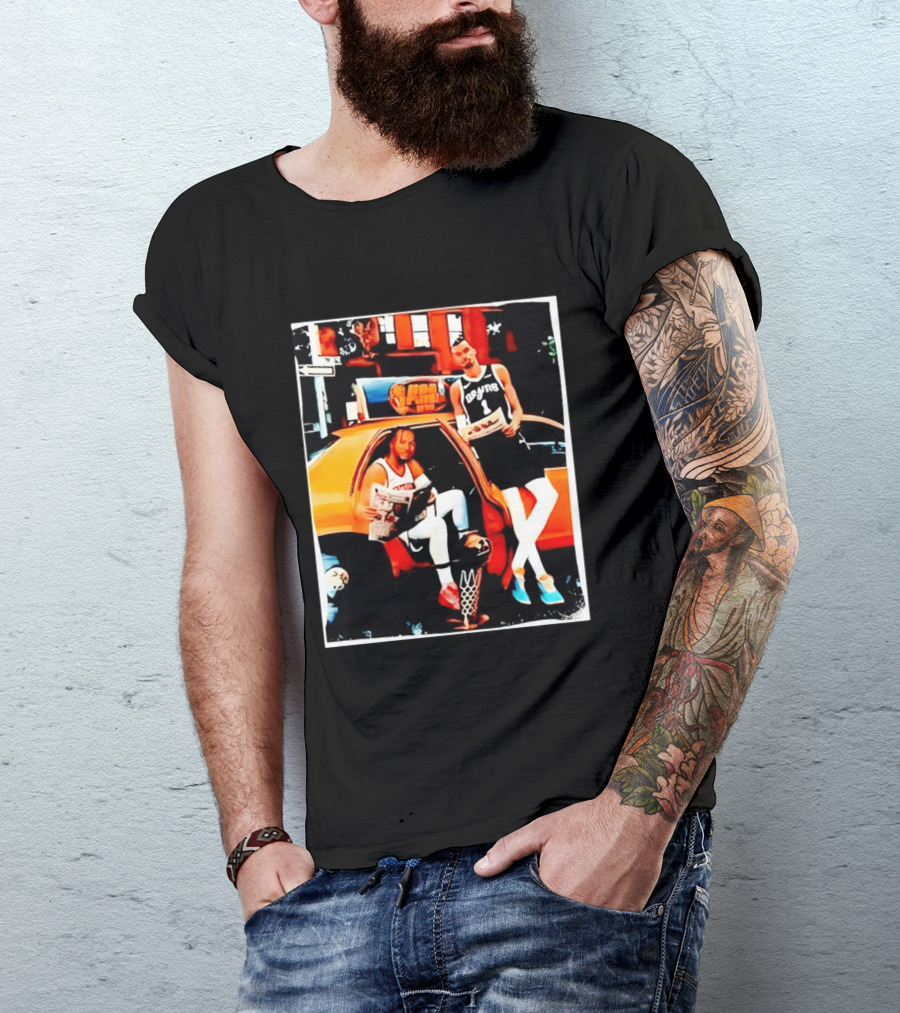 NBA Hoopers Jalen Brunson Victor Wembanyama Spurs Knicks Crossover Comic Style Street Scene T-Shirt