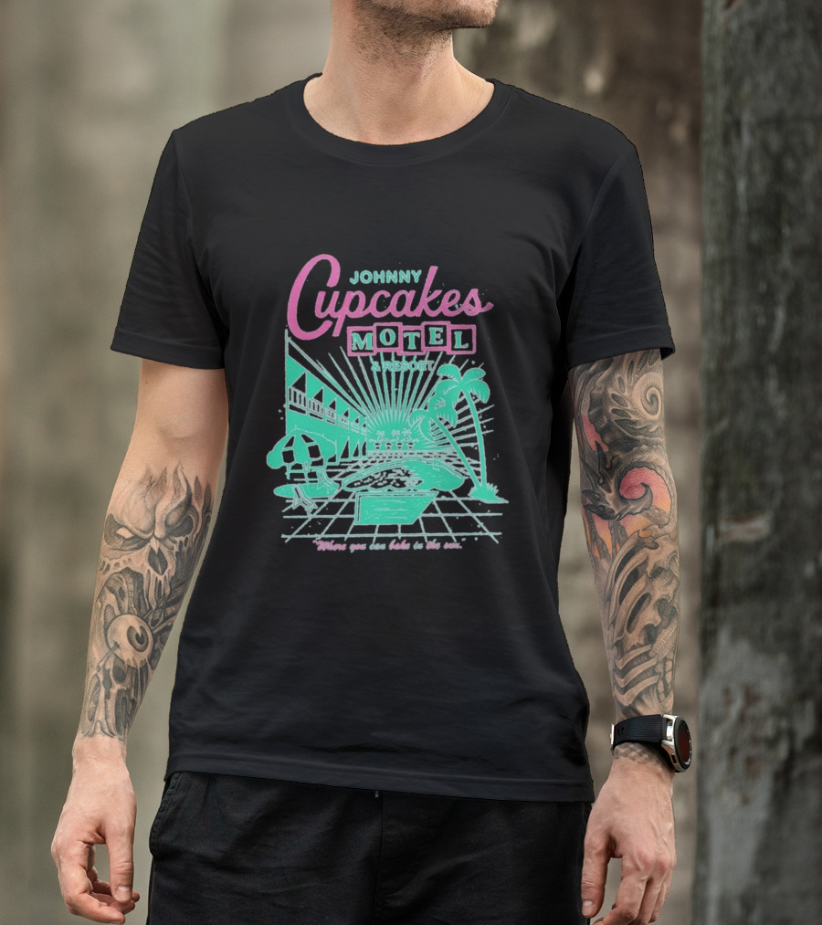Johnny Cupcakes Motel Retro Resort Poolside Vibes Bake In The Sun Experience T-Shirt