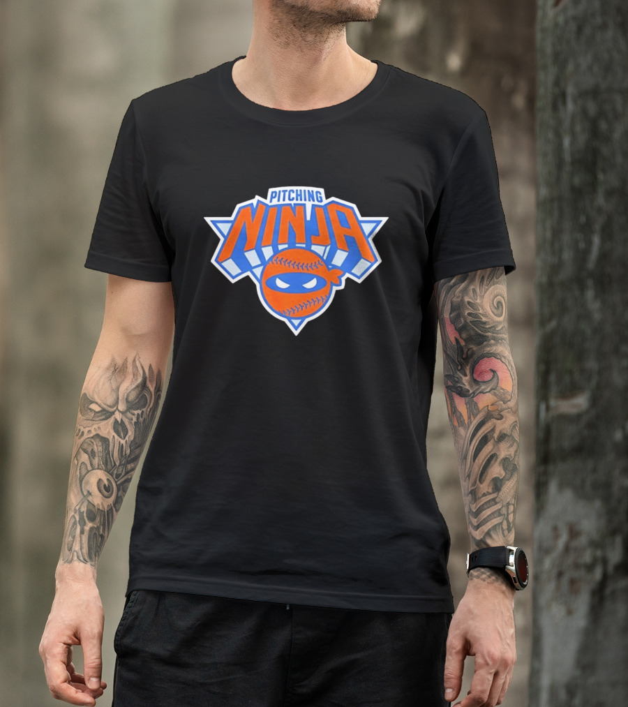 Pitching Ninja New York Knicks Baseball T-Shirt