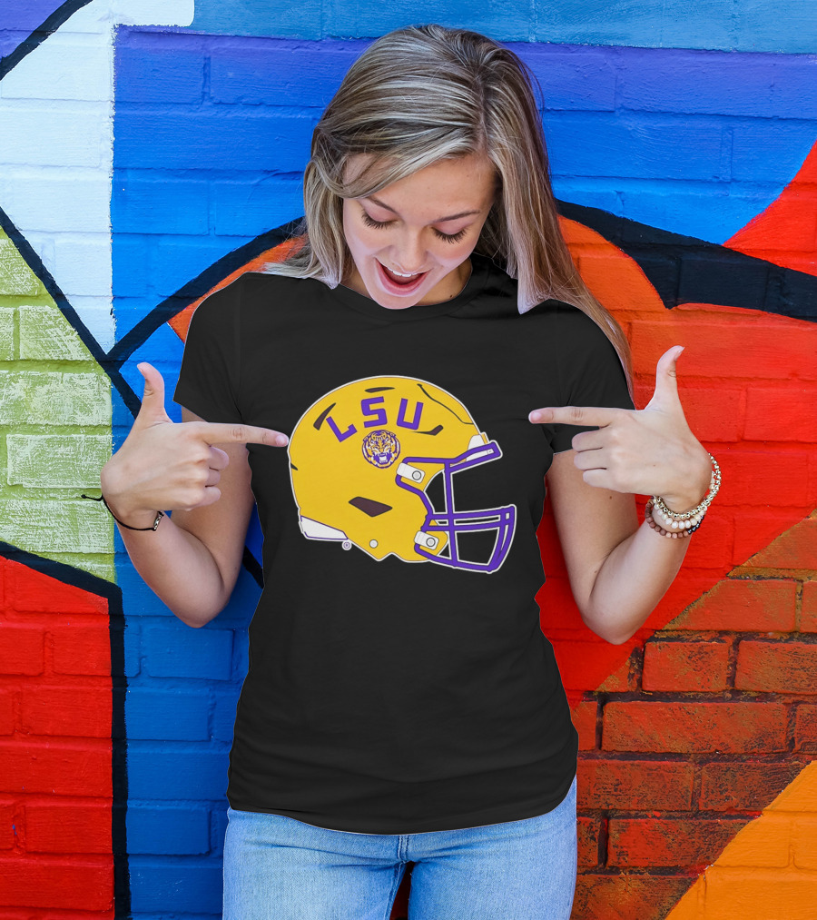 LSU Tigers Football Helmet Yellow Purple Team T-Shirt