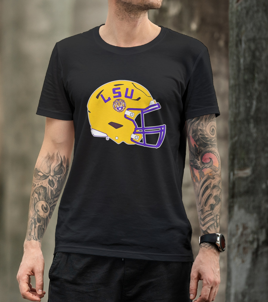LSU Tigers Football Helmet Yellow Purple Team T-Shirt