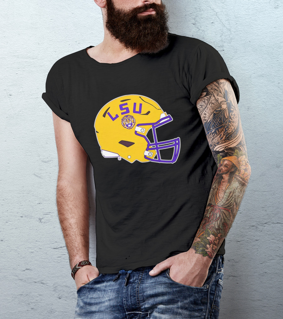 LSU Tigers Football Helmet Yellow Purple Team T-Shirt