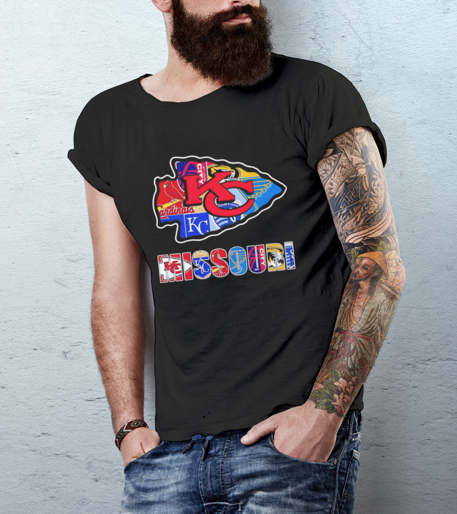Missouri Sports Teams KC Chiefs Cardinals Royals Blues Sporting Arrowhead T-Shirt