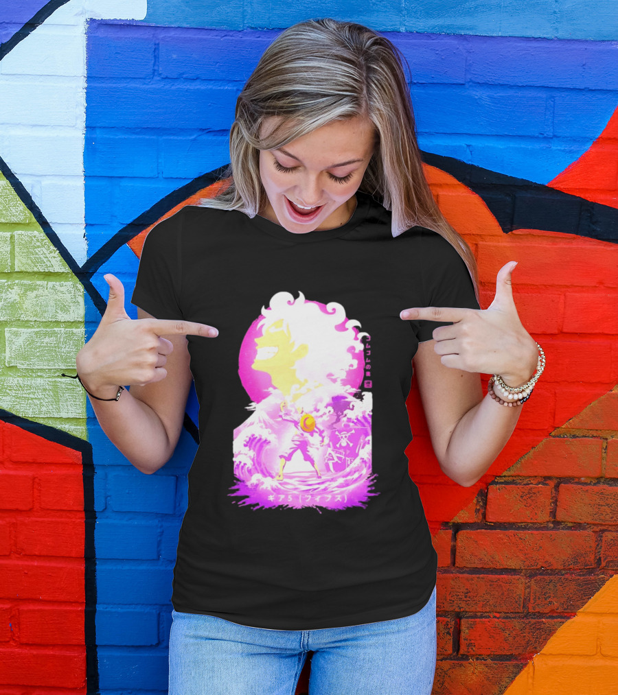 Monkey D. Luffy Gear 5 Gomu Gomu No Mi Waves One Piece Pink Aesthetic T-Shirt