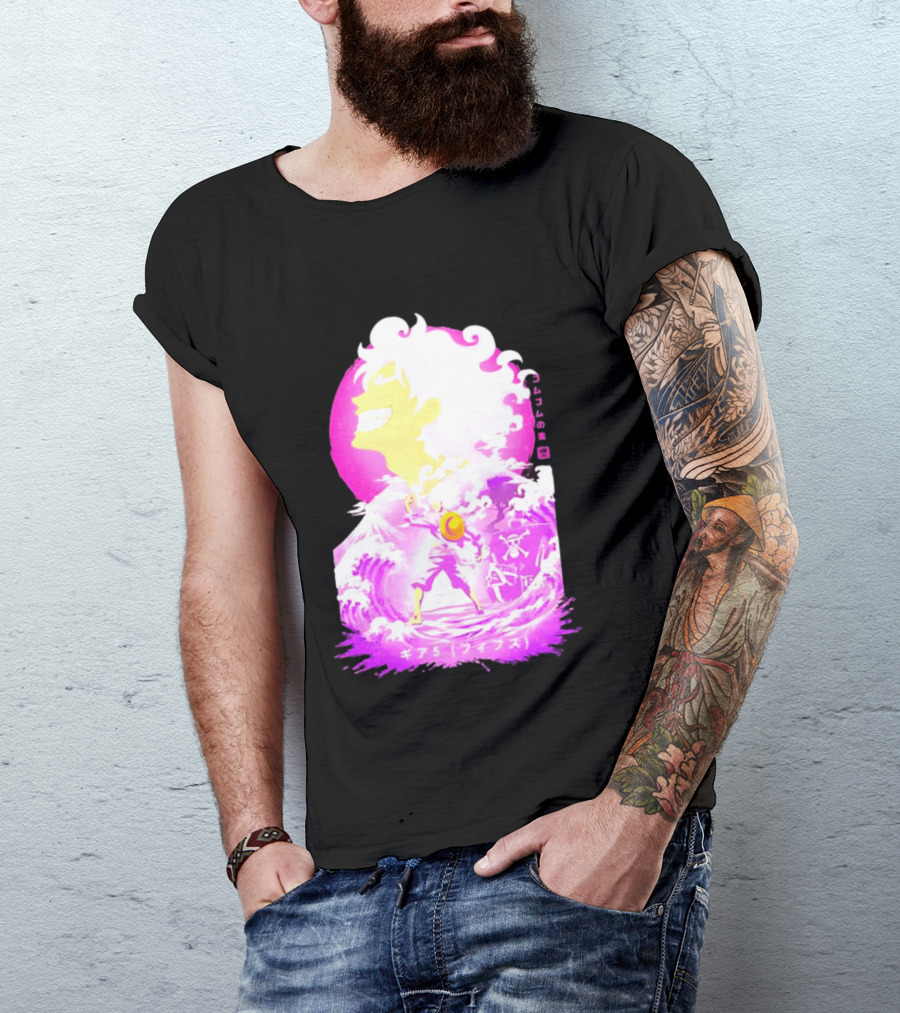 Monkey D. Luffy Gear 5 Gomu Gomu No Mi Waves One Piece Pink Aesthetic T-Shirt