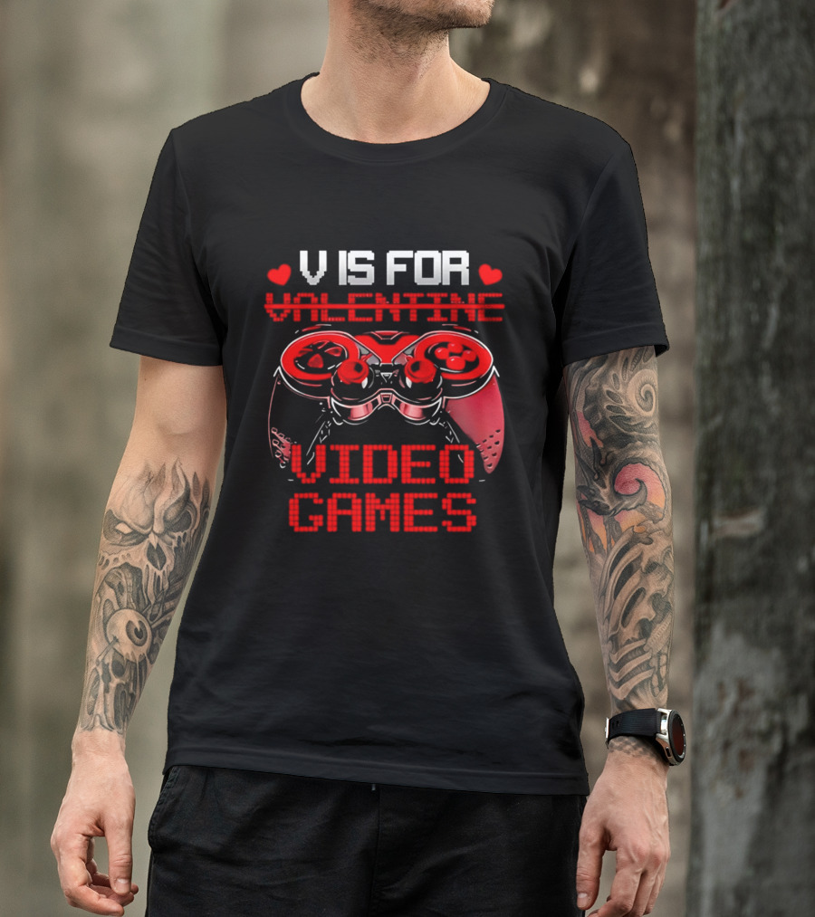 V Is For Valentine Video Games Controller Hearts T-Shirt