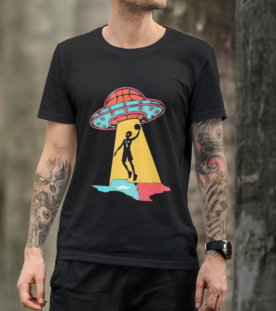 Victor Wembanyama San Antonio Spurs UFO Abduction Texas Flag Basketball T-Shirt