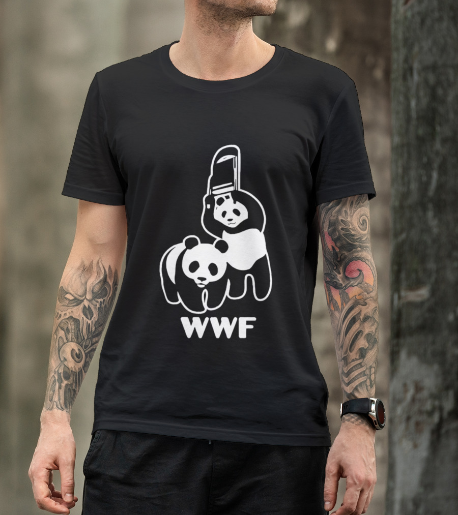 WWF Panda Chainsaw Wildlife Conservation Activist Black T-Shirt