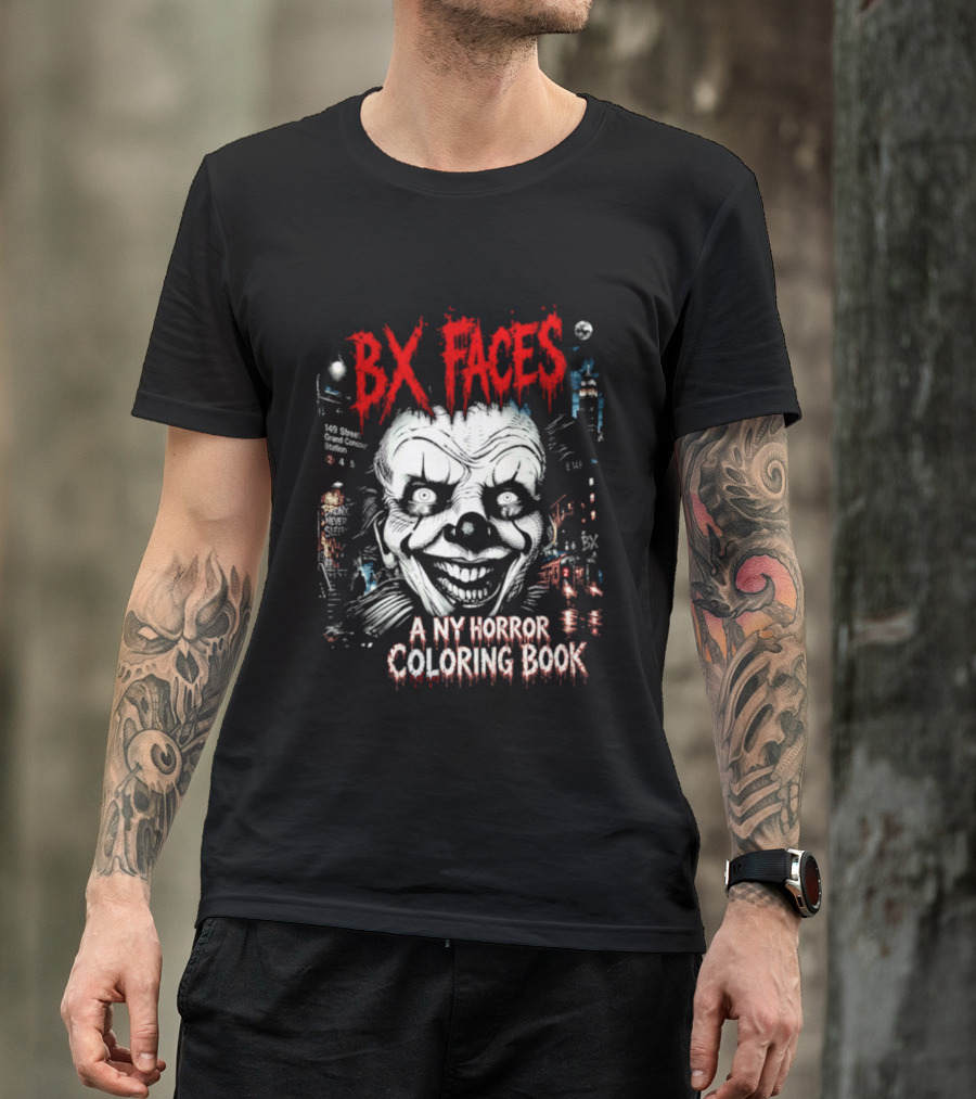 Bx Faces NY Horror Creepy Clown Coloring Book T-Shirt