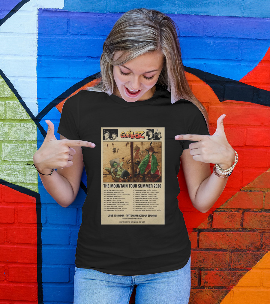Gorillaz We Love Green Paris June 05 2026 The Mountain Tour T-Shirt